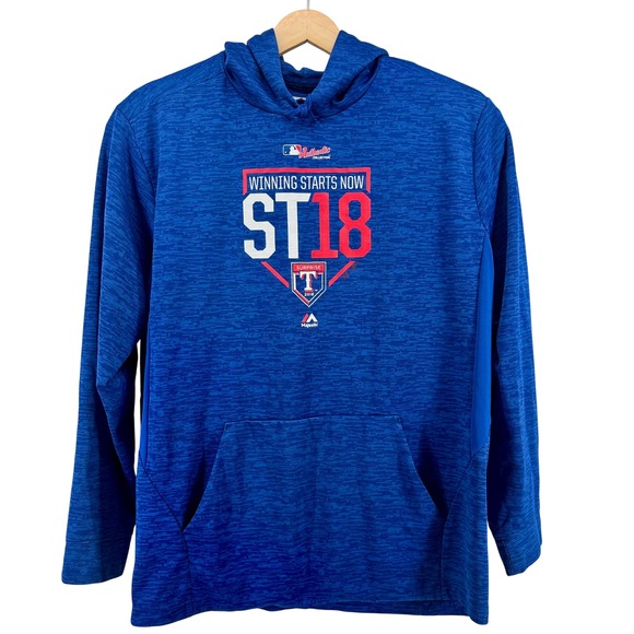 Majestic Other - Majestic Texas Rangers ST18 Spring Training Blue Hoodie Mens XL MLB Authentic
